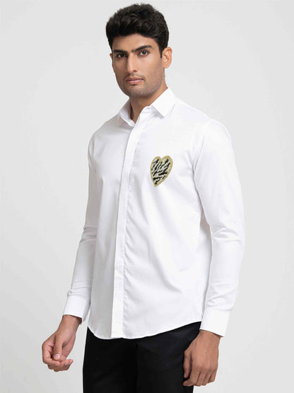 White And Black Heart Shaped Patch Shirt by Hilo Design - Distacart