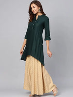 Thumbnail for Juniper Women Solid Viscose Rayon Asymmetric Kurta (Dark Green) - Distacart