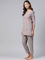Thumbnail for Anubhutee Grey & Pink Pure Cotton Printed Night suit - Distacart