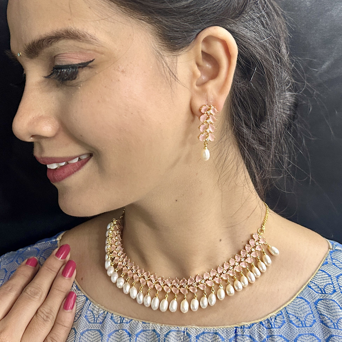 J Pearls Seraphic Sparkle Pearl Necklace Set - Distacart