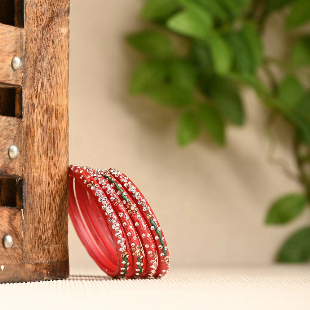 Afast Elegant Bridal & Wedding Party Fashion Bangle/Kada Set, Red And Green, Glass, Pack Of 8 Model No- A38 - Distacart