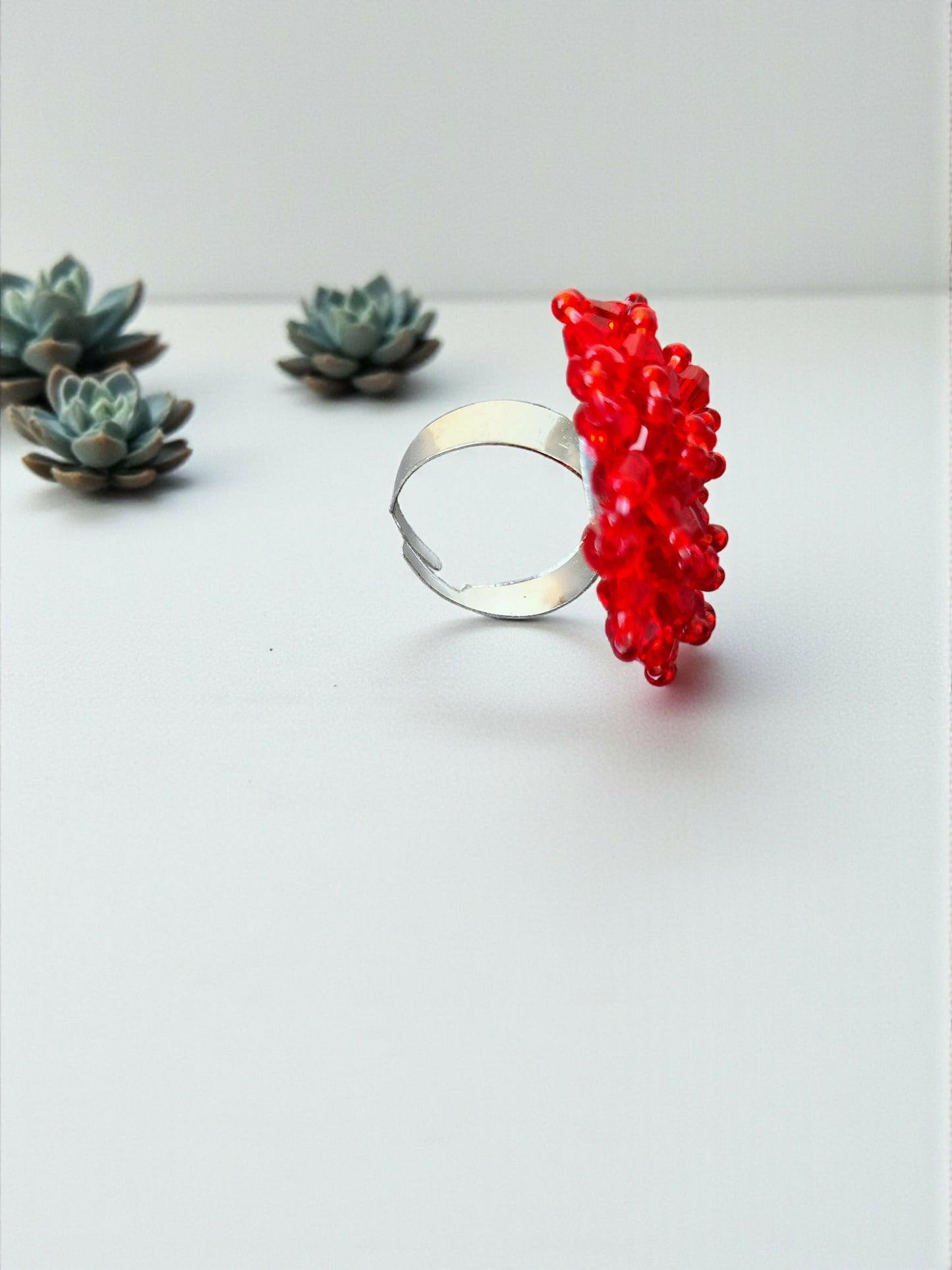 Inhanns Rang-E-Roshan Adjustable Ring – Handmade Crystal Statement Ring - Red Big - Distacart
