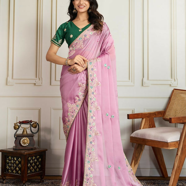 Ai Fashion Pink Rangoli Silk Embroidery Party Wear Saree