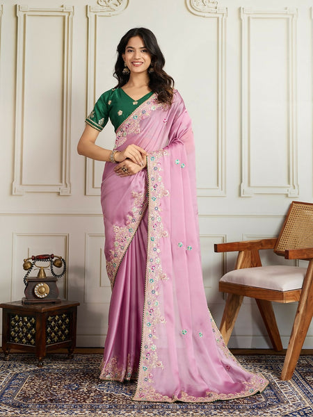 Ai Fashion Pink Rangoli Silk Embroidery Party Wear Saree