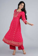 Thumbnail for Alvano Alvano Beautiful Printed Kurti with Palazzo and Dupatta for women's and Girls (Pink) - Distacart