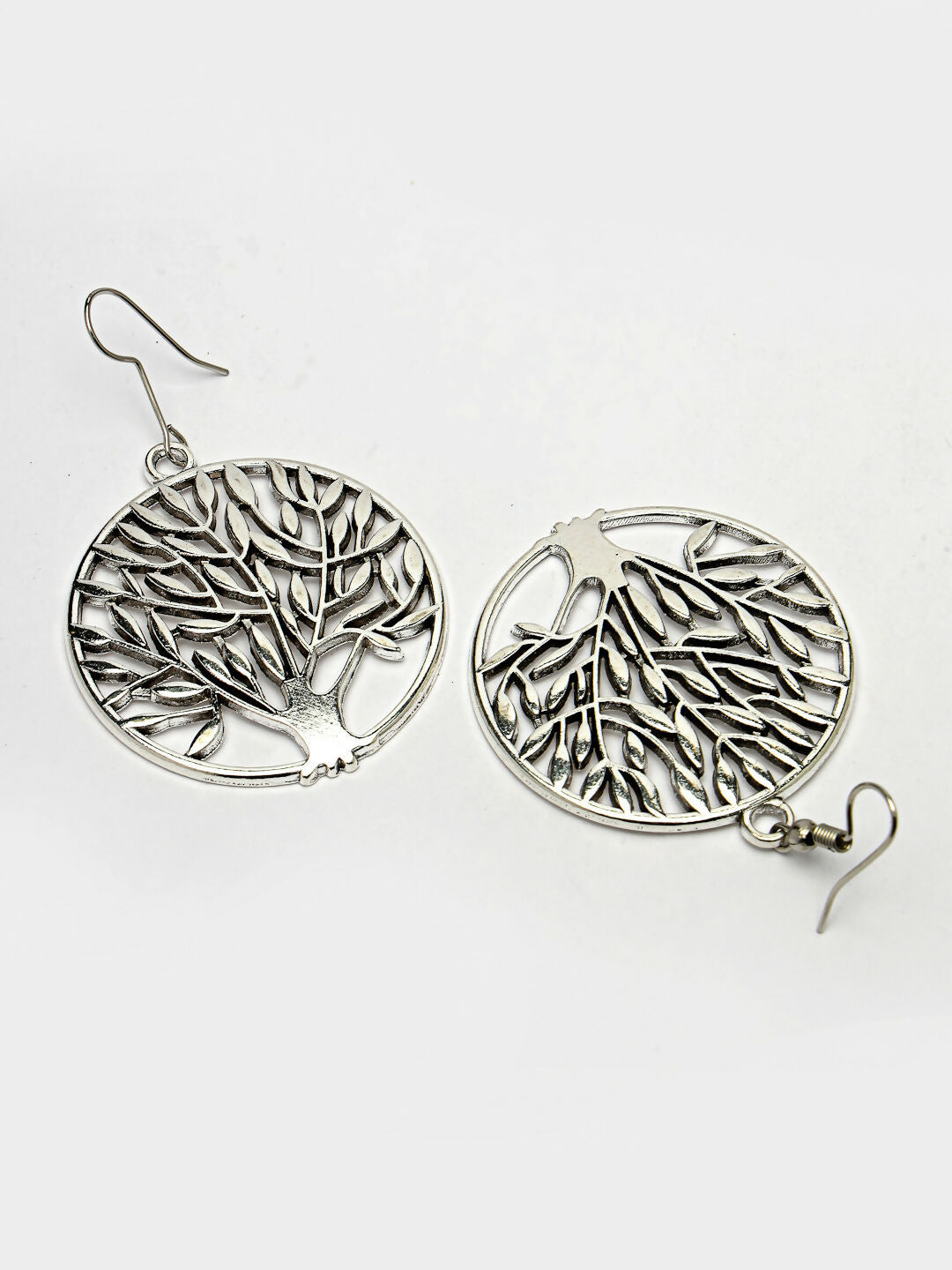 NVR Women's Silver-Toned Circular Shape German Silver Oxidised Drop Earrings - Distacart