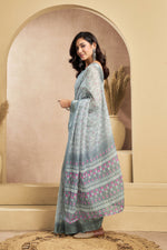 Thumbnail for Vastranavya Grey Digital Printed Linen Ready To Wear Designer Saree with Unstitched Blouse - Distacart