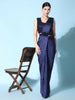 Blue Imported Crush Lycra Texture Pattern Ready to Wear Saree with stitched Blouse - Nirvana - Distacart