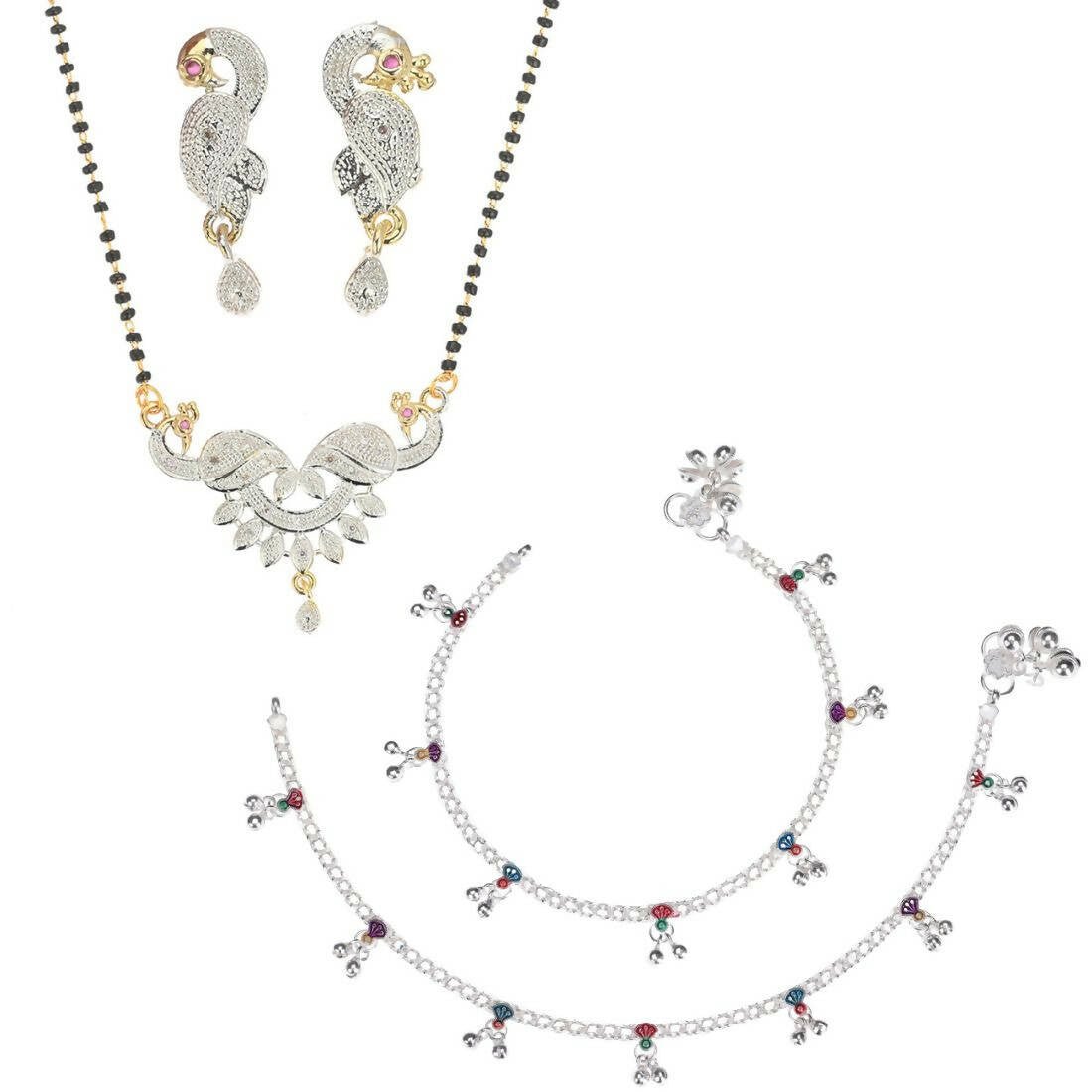 AanyaCentric Gold-plated Mangalsutra Pendant Earring Set & Silver Plated Anklet - Distacart