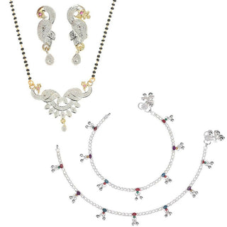 AanyaCentric Gold-plated Mangalsutra Pendant Earring Set & Silver Plated Anklet - Distacart