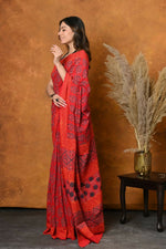 Thumbnail for Very Much Indian Handblock Printed Cotton Saree With Natural Dyes - Red - Distacart