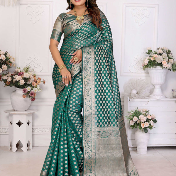 Aastha Fashion Green Organza Silk Weaving Saree - Distacart