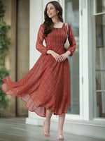 Thumbnail for Souchii Rust Orange Printed Fit & Flare Dress