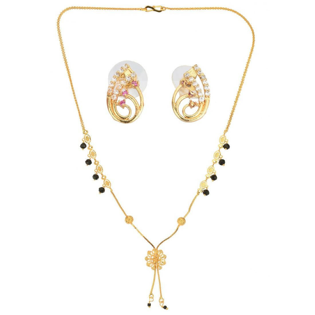 AanyaCentric Gold Plated Short Mangalsutra Set with Earrings - Distacart