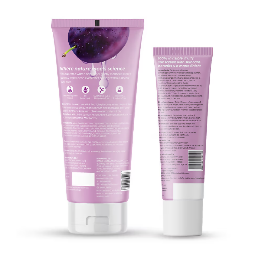 PLIX The Plant Fix Jamun Active Acne Kit With Spf 50+ Sunscreen & Juicy Cleanser - Distacart