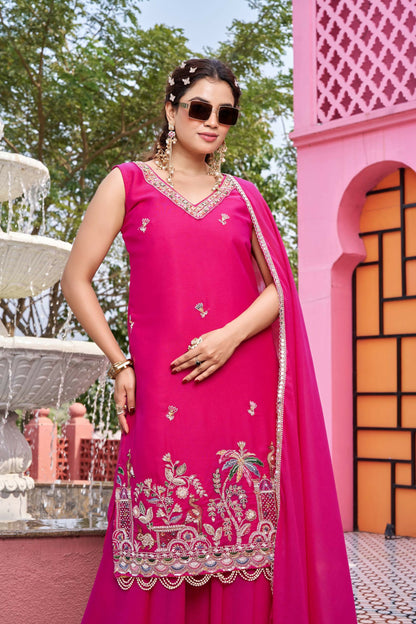 Teeya Creation Womens New Stylish Moti Beads With Cording Sequence Thread Embroidery Work Pink Kurta Set - Dista