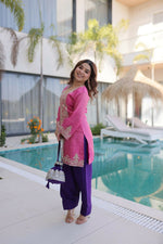 Thumbnail for Teeya Creation Womens Wear Purple,Pink Color Viscose Fabric With Sequins & Coding Zari Embroidered Work Kurta Pant Set - Dista