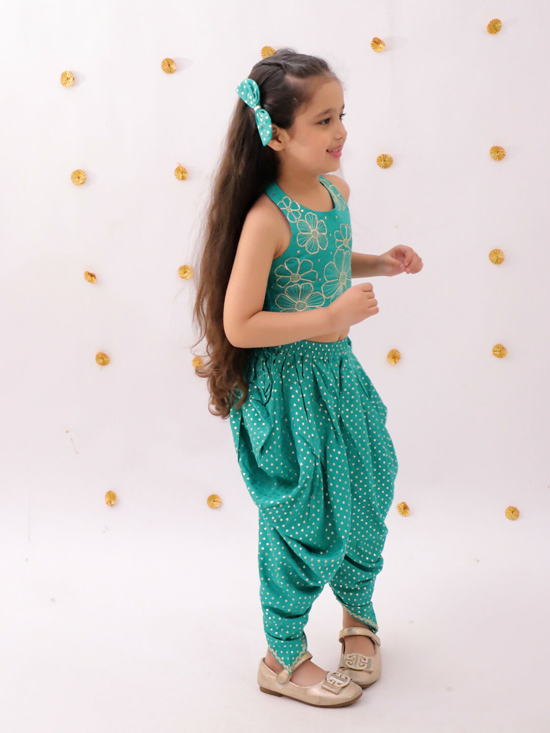 Lil Drama Khilkhilahat Green Crop Top and Dhoti SeT For Girls