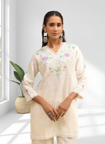 Thumbnail for Joban Fashion Cream Linen Embroidered Readymade Cord Set - Distacart