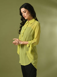 Thumbnail for Myshka Women's Yellow Solid Georgette Longline Party Sheer Tunic - Distacart