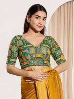 Thumbnail for Joban Fashion Bottle Green Viscose Rayon Padded Blouse With V Neck Elbow Sleeves - Distacart