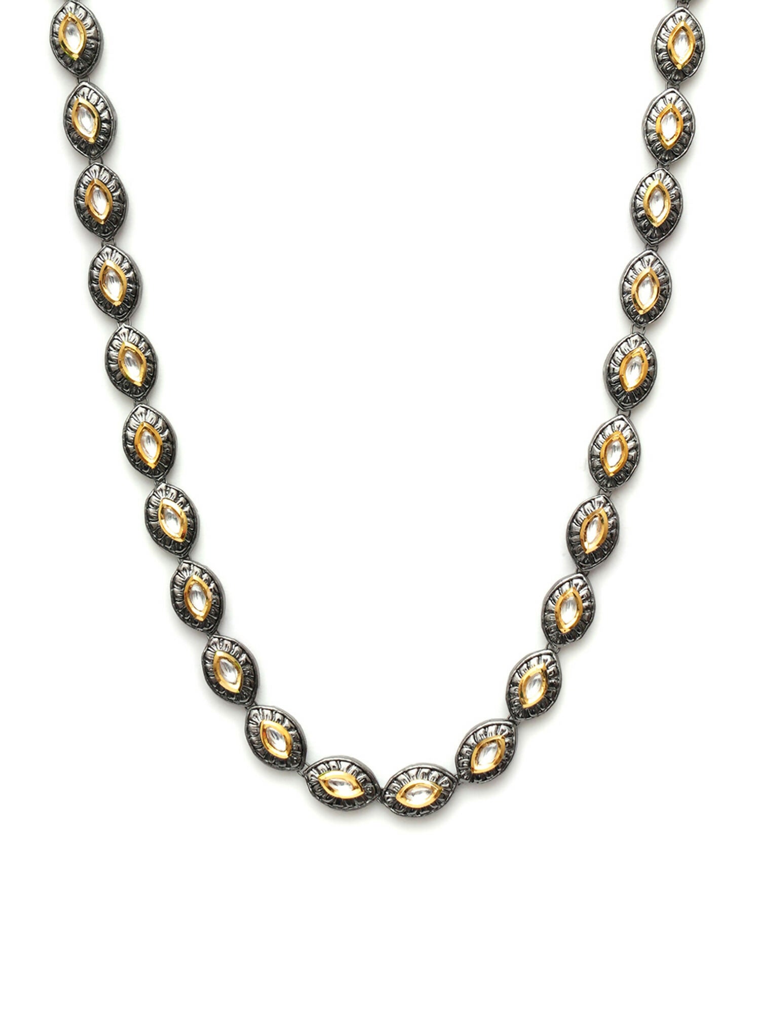 Dual Tone Kundan Neckpiece (silver) - Ruby Raang - Distacart
