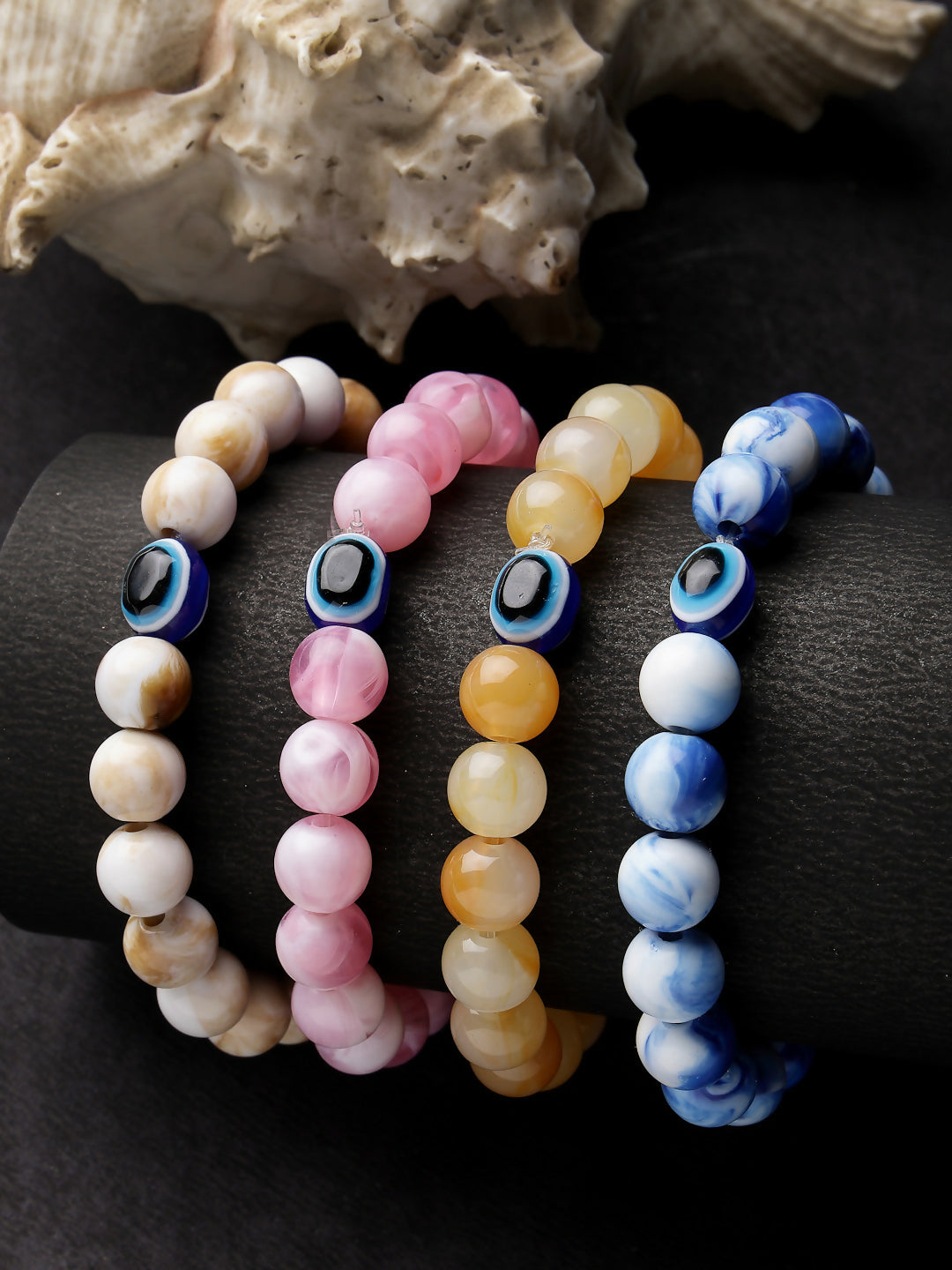 NVR Women & Men Set of 4 Multicolor Evil Eye Elasticated Rakhi With Roli Chawal - Distacart