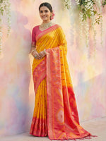 Thumbnail for Shree Shyam Fashion Yellow Soft Silk Saree - Distacart