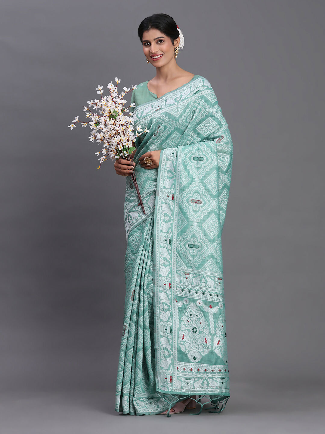 Astita Linen Cotton Sea Green Saree