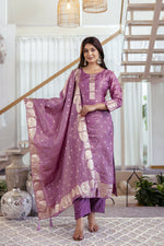Thumbnail for The52 Women's Beautiful Jacquard Butti Work Simmer Jacquard Fabric Straight Kurta Pant and Dupatta Set - Distacart
