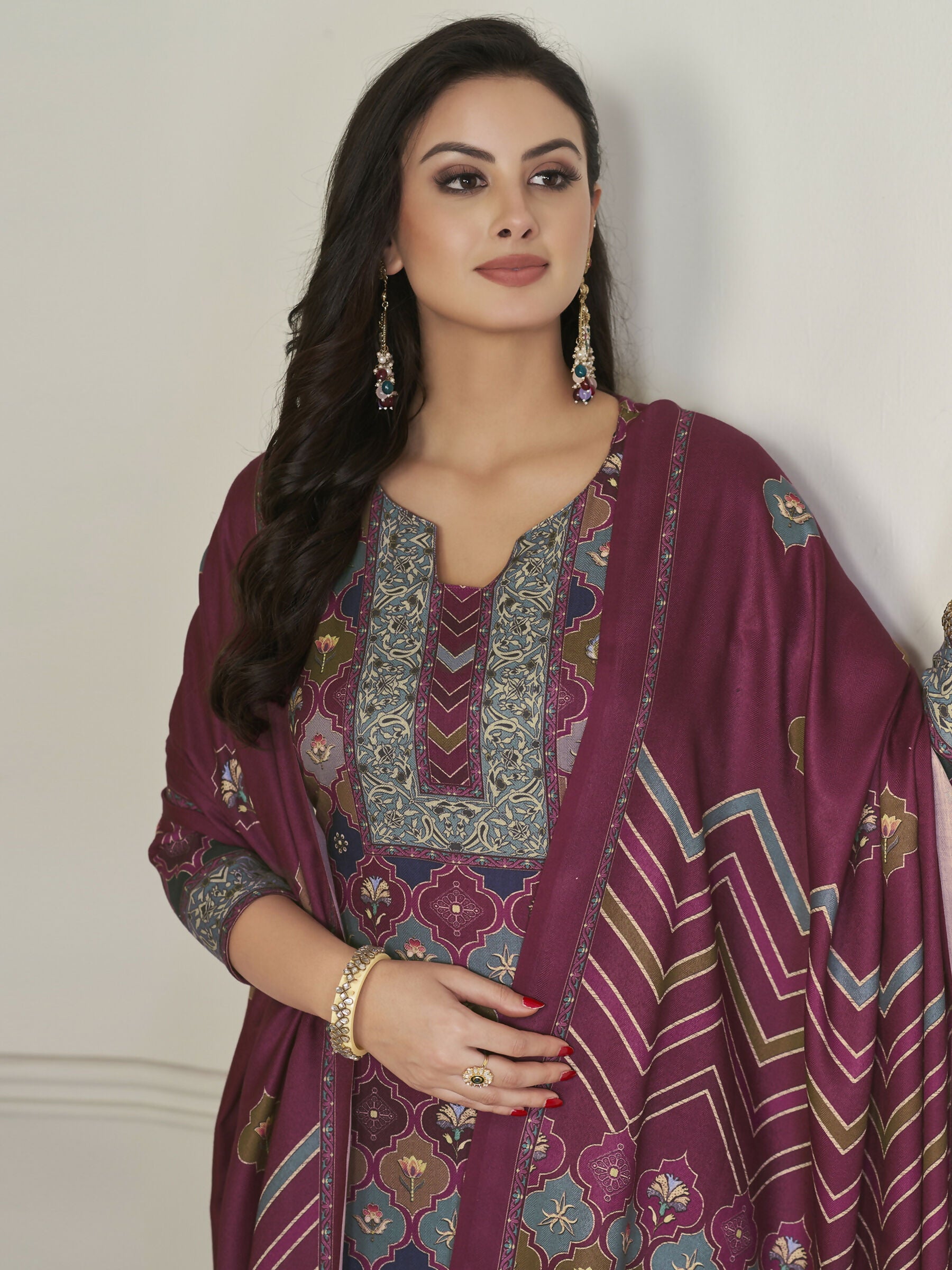 Jyoti Fashion Women's Multicolor Pashmina Digital Printed Kurta with Trouser & Dupatta - Distacart