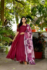 Thumbnail for Aastha Fashion Women's Maroon Tebby Silk Anarkali Dress with Dupatta - Distacart