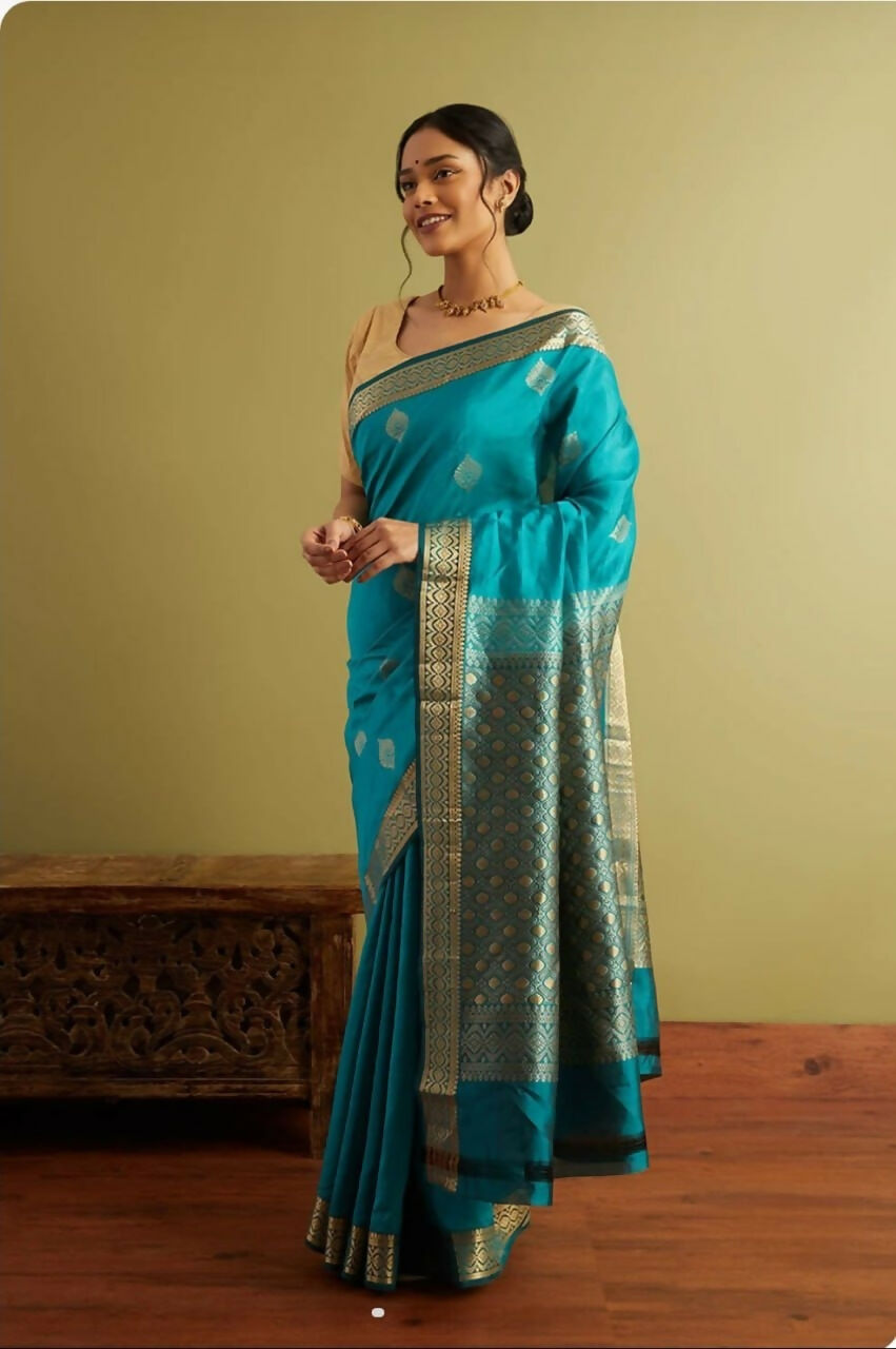 Preksha Creation Designer Women Banarasi Soft Silk Saree - Sky Blue - Distacart