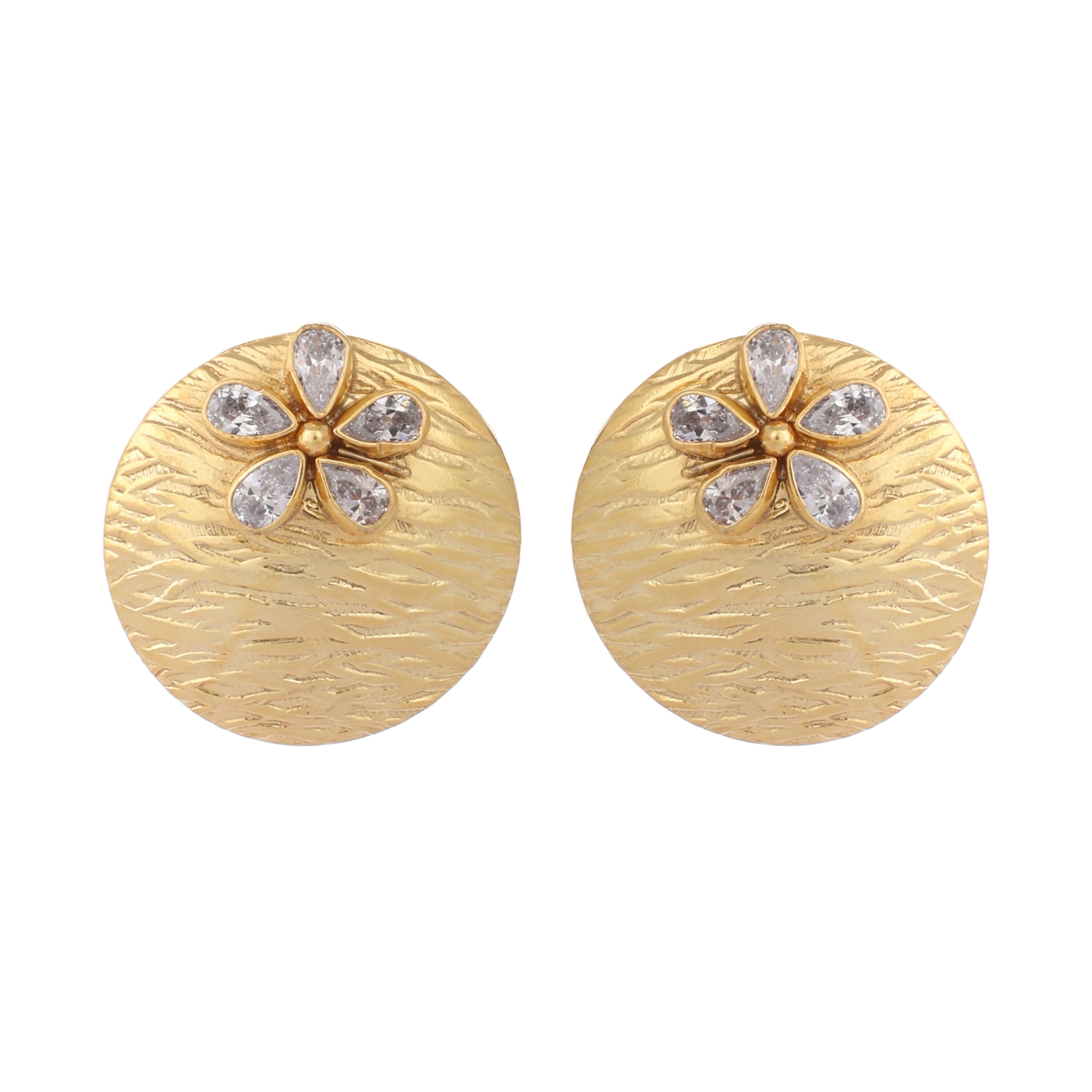 Nuyug 22K Gold-Plated Floral Motif Stud Earrings