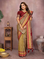Thumbnail for Aastha Fashion Khaki Kalamkari Silk Weaving Saree - Distacart