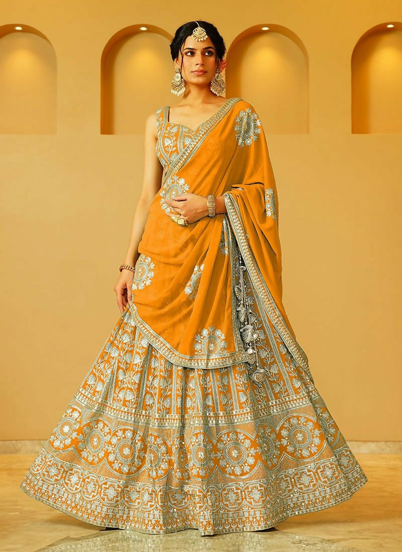 Lehenga Mart Orange Faux Georgette Designer Bollywood Style Wedding Wear Lehenga Choli - Dista