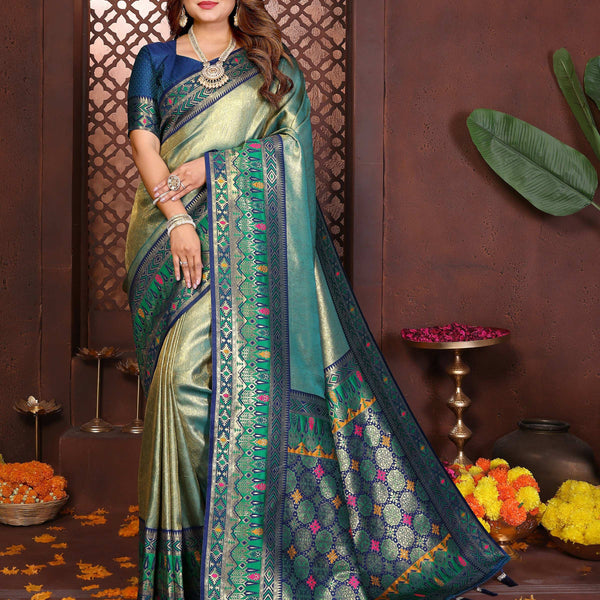 Aastha Fashion Sea Green Tissue Silk Weaving Saree - Distacart