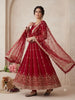 Teeya Creation Designer Red Heavy Zari & Sequins Work Anarkali Gown - Dista