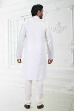 Thumbnail for Raivat Ethnic Linen Cotton Thread Work Kurta Pajama In Off White Colour - Dista