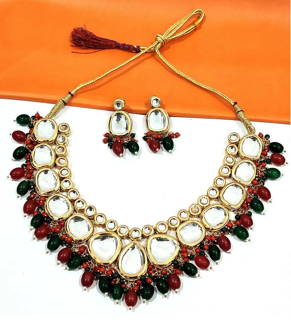 Joban Fashion Hand Made High Quality Gold Plated Base Metal Alloy Kundan Stone Studded Kundan Jewellery Set - Distacart
