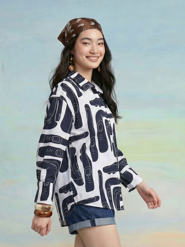 Janasya Navy Blue Shirt Rayon Blend Top - Dista