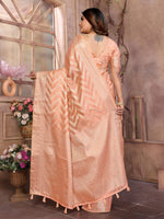 Thumbnail for Aastha Fashion Peach Soft Organza Silk Weaving Saree - Distacart