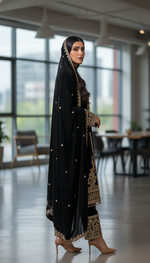 Thumbnail for Joban Fashion Black Kurta Set Velvet Embroidery Sequence Work - Distacart