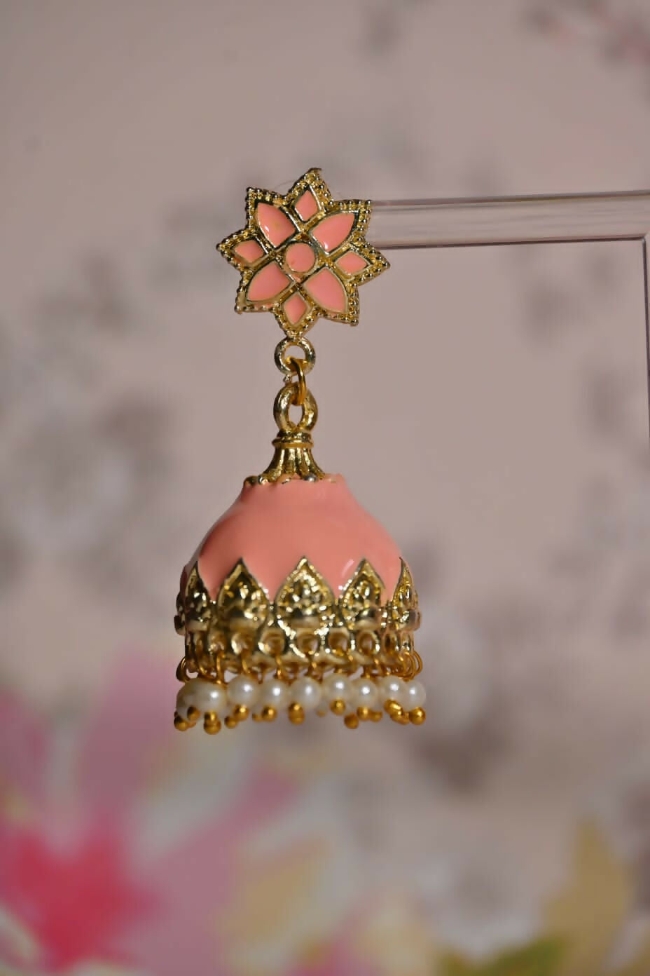 Orange Partywear Ethnic Enamel Small Jhumki Earrings By House of Ree - Distacart