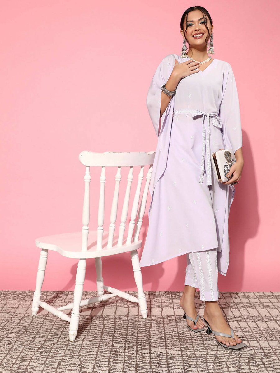 Ahalyaa Women Floral Poly Crepe Belted Detail Kurta Set - Distacart