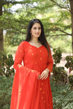 Thumbnail for Teeya Creation Orange Color Georgette Heavy Embroidery And Sequence Work Anarkali With Pants And Dupatta - Distacart