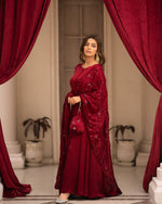 Thumbnail for Teeya Creation Maroon Color Roman Cotton Embroidery And Sequence Work Anarkali With Pants And Dupatta - Distacart
