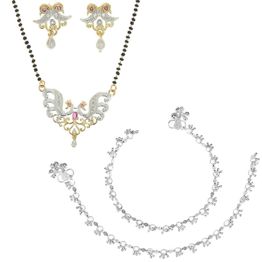 AanyaCentric Gold-plated Mangalsutra Pendant Earring Set & Silver Plated Anklet - Distacart