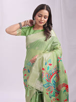 Thumbnail for Astita Linen Cotton Light Green Saree