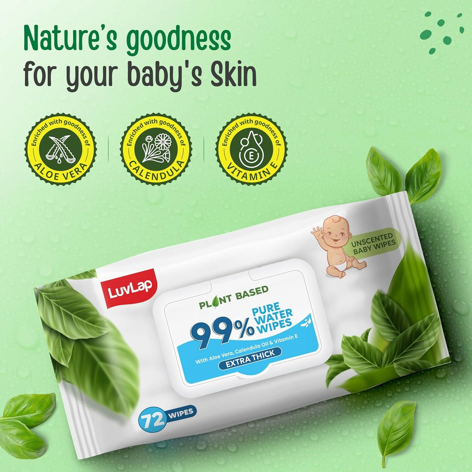 LuvLap Plant Based 99% Pure Water Extra Thick Unscented Baby Wipes - Distacart